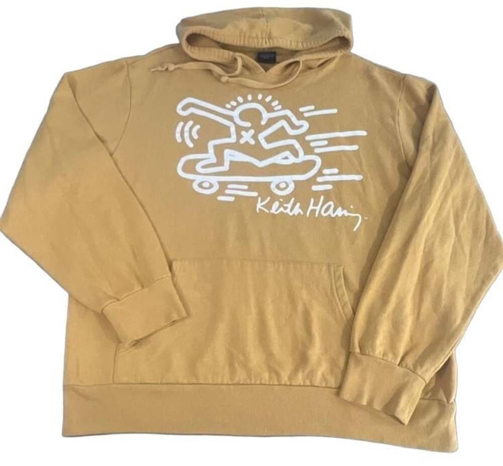 Keith Haring Skateboard Graphic Hoodie Yellow
